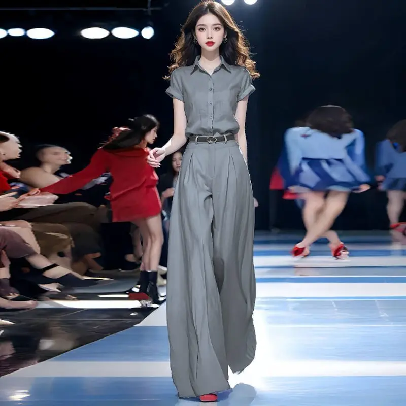 2025 ใหม่เสื้อJumpsuitผู้หญิงฤดูใบไม้ร่วงเดินทางHigh-Endความรู้สึกSocialiteสูงเอวกว้างขาแขวนกางเกงชุดXXL