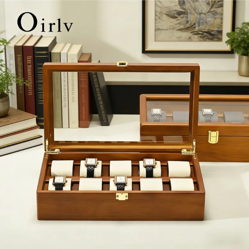 Oirlv Wood Jewelry Organizer Box 6/10 Grids Solid Watch Holder Storage Case Watch Display Box For Wooden Watch Box Watch storage