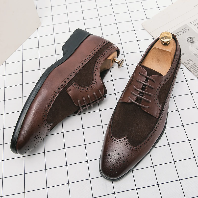 

Spring Autumn New Men's Genuine Leather Shoes Brogue Shoes Party Dress Shoes Office Business Shoes Men's Pointed Leather Shoes