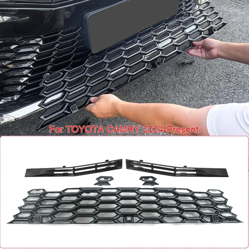 Replacement Front Upper Lower Grille Buckle Insect Proof Net Front Bumper Center Intake Grille Cover For Toyota Camry 2024-2027