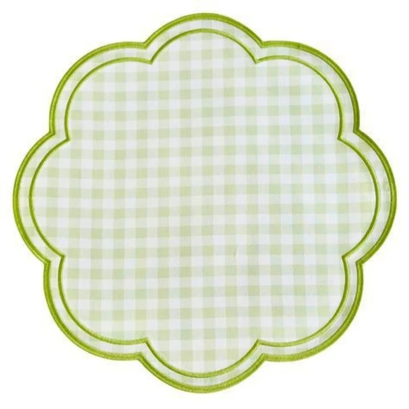 Set de table en coton brodé à carreaux en forme de fleur pour fêtes, anniversaires, décoration de bureau et photographie