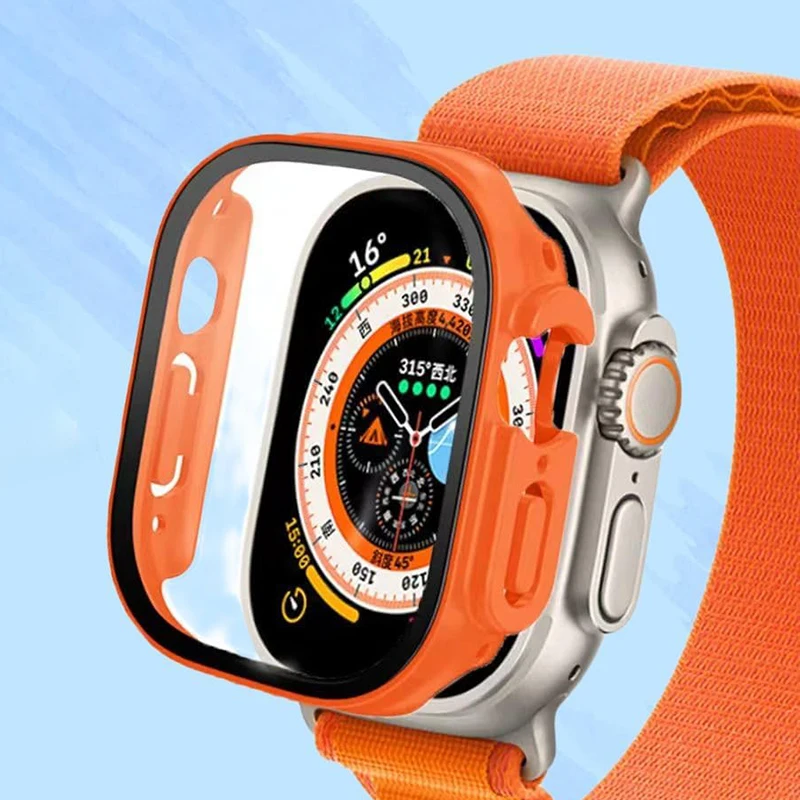 Glass+case For Apple Watch Ultra 49mm Cases Smartwatch PC Bumper+Screen Protector Tempered Cover iwatch Ultra3 10 9 Accessories