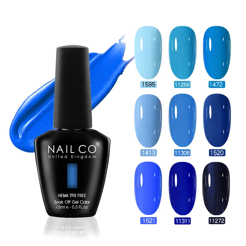 NAILCO-esmalte de uñas de Gel, serie de Color azul, para manicura, arte de uñas, barniz híbrido semipermanente, suministros de uñas para esmalte de uñas, 15ML