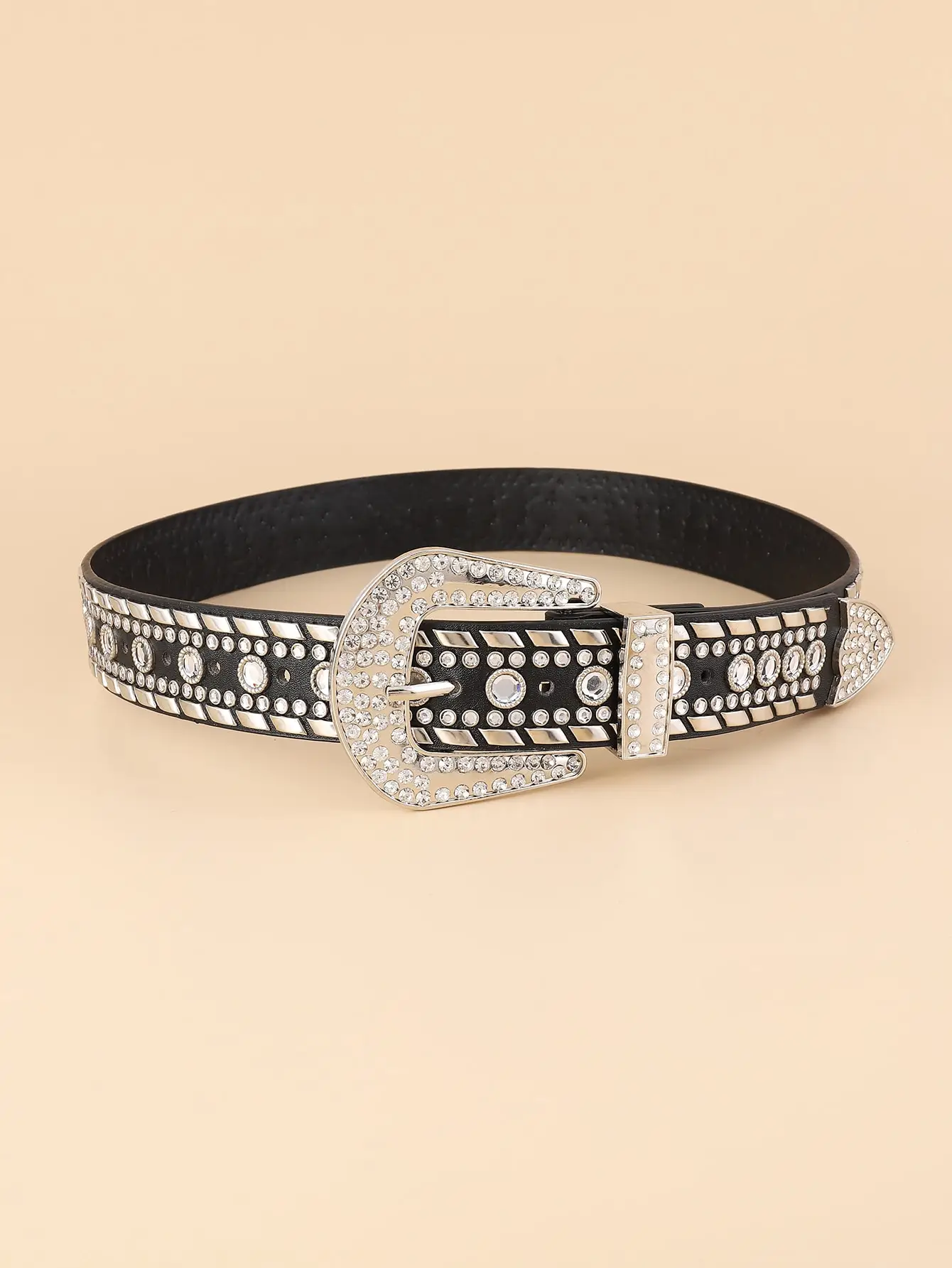 Mode Strass Decor Gesp Zwarte Band Westerse Riemen Voor Vrouwen