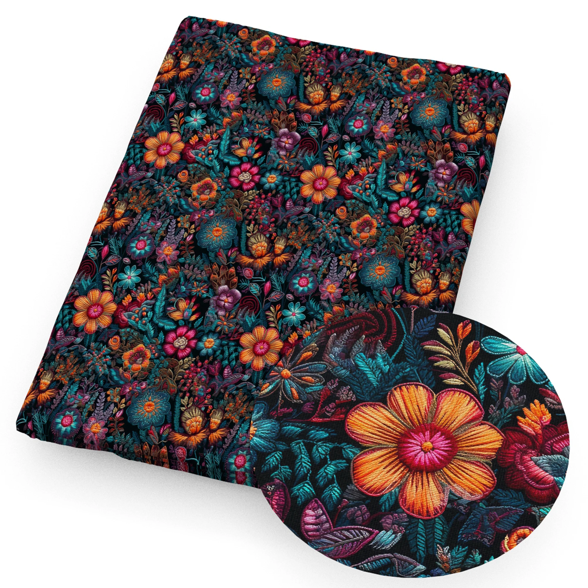 Embroidery Blossom Flowers Floral Printed Polyester Pure Cotton Material Patchwork Tissue Sewing Quilting Fabrics Needlework