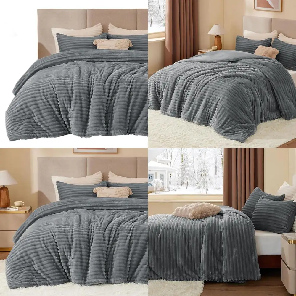 

Ultra Soft & Warm Grey Bedding Set, Cozy Heavy Bed Set for Winter with 2 Pillowcases