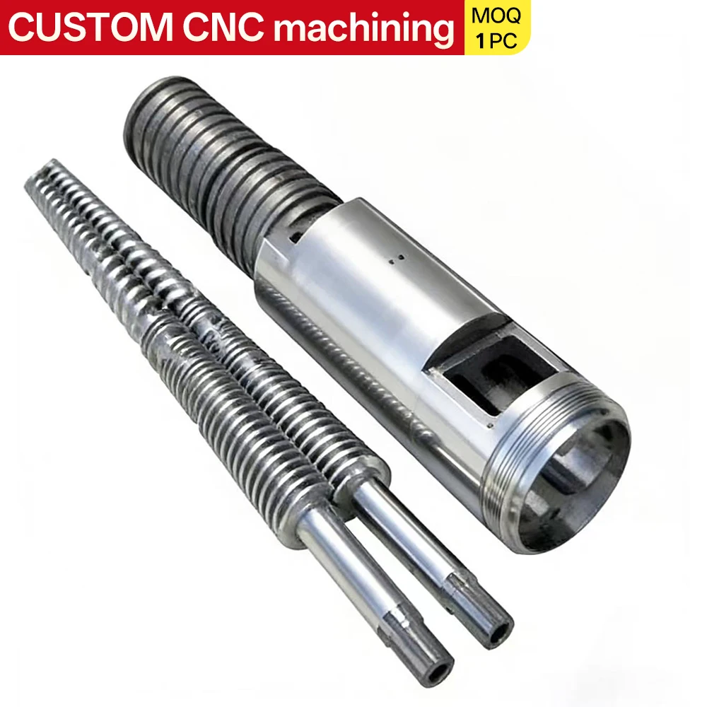 Cost-effective single-screw PE screw and barrel for a custom injection molding screw and extruder component production line
