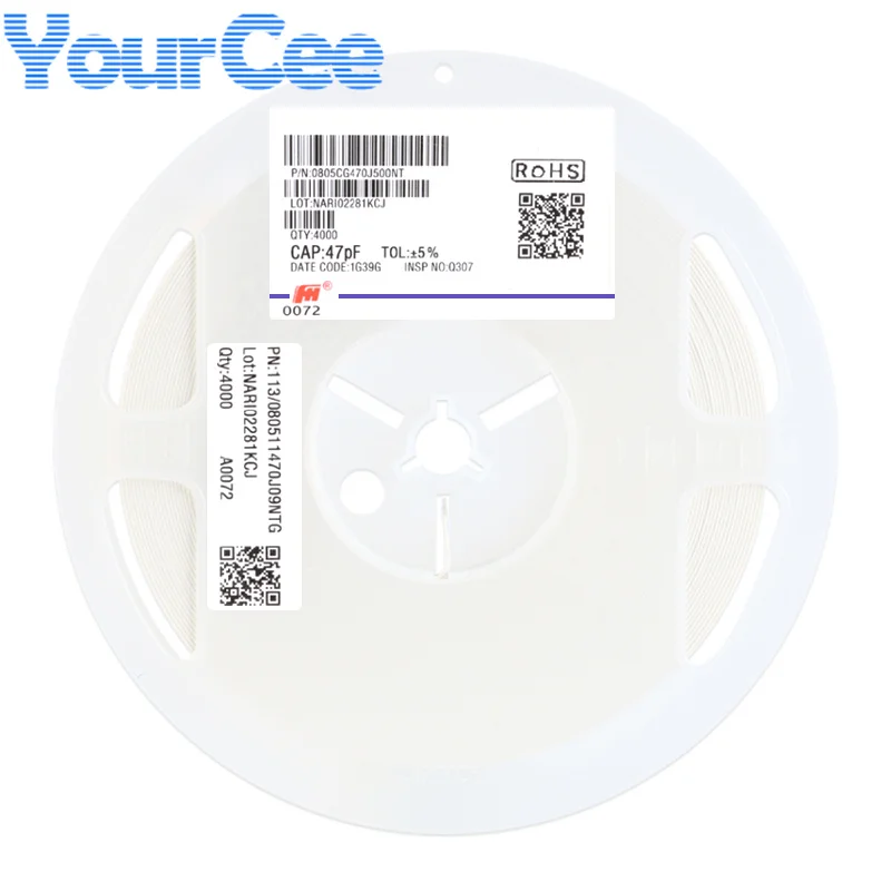 Capacitor de SMD 0805, 50V, C0G, 15pF, 20pF, 22pF, 30pF, 47pF, 68pF, 100pF, 200pF, 220pF, 330pF, 470pF, 1nF, 10nF, 100 PCes