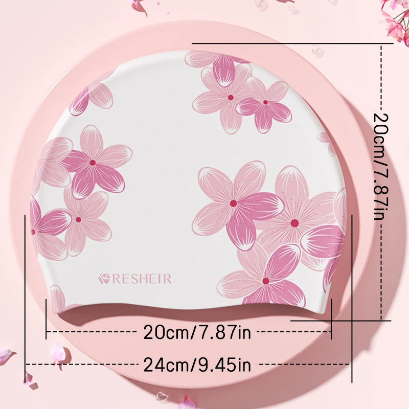 Women\'s Silicone Swimming Cap Waterproof Non-slip Printed Swimming Cap Comfortable High Elastic Swimming Cap