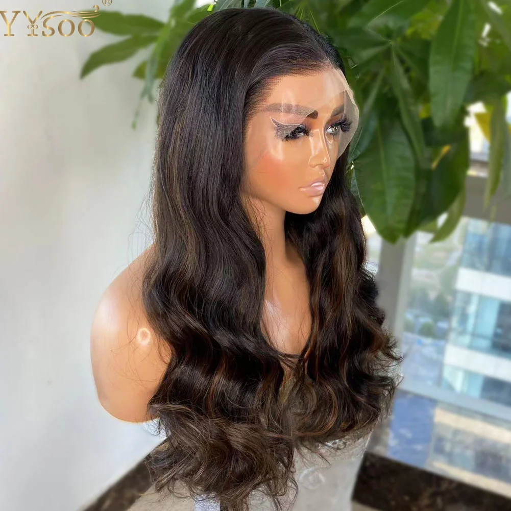 YYsoo Long Body Wave Highlights Synthetic Hair Wig 13x4 Futura Lace Front Wigs For Black Women Pre Plucked Hairline Free Part