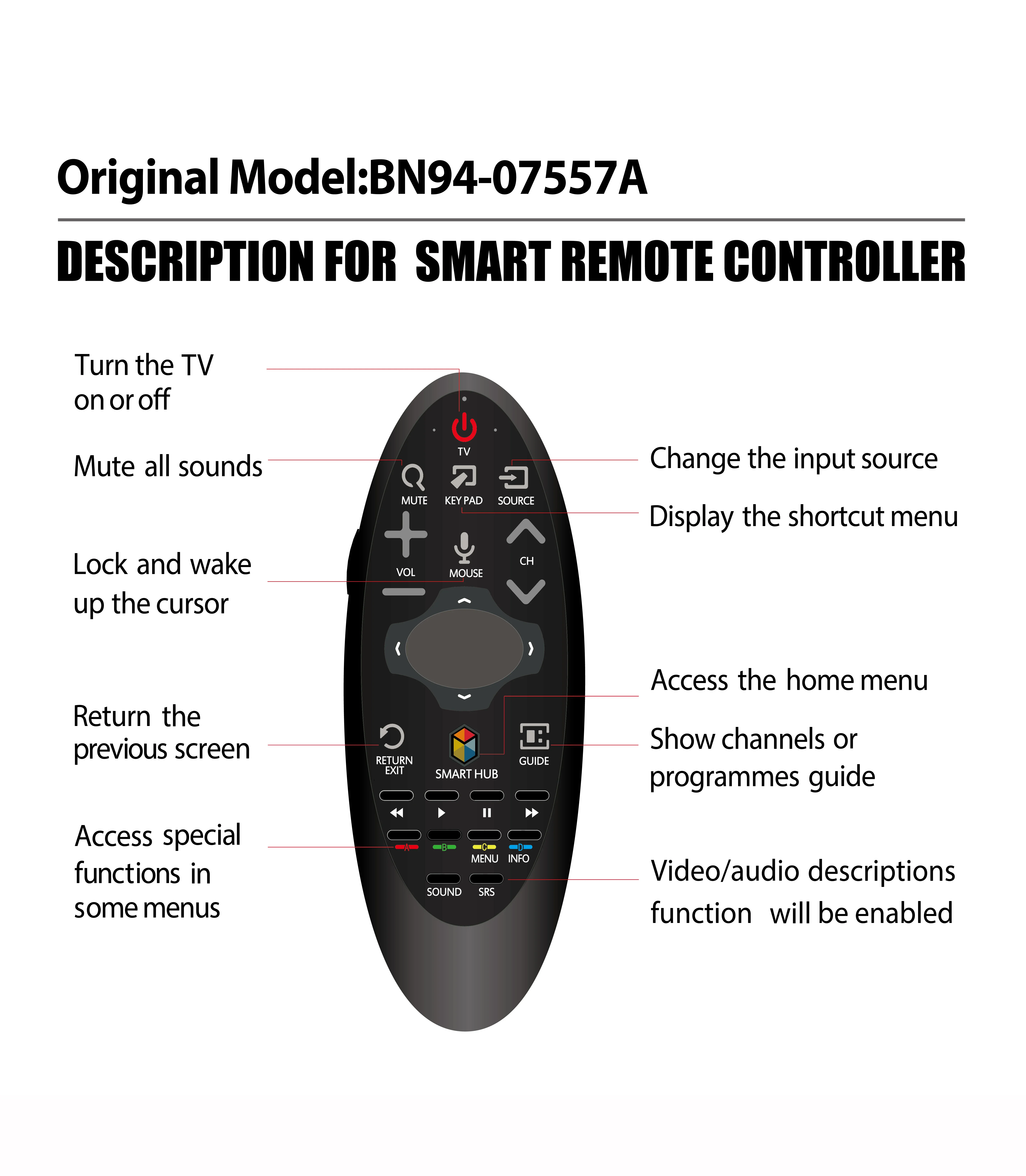 BN59-01182G pilot do Samsung BN59-01181B BN59-01182B BN59-01182F BN59-01185B UE32H6400 UE48H8000 Smart TV