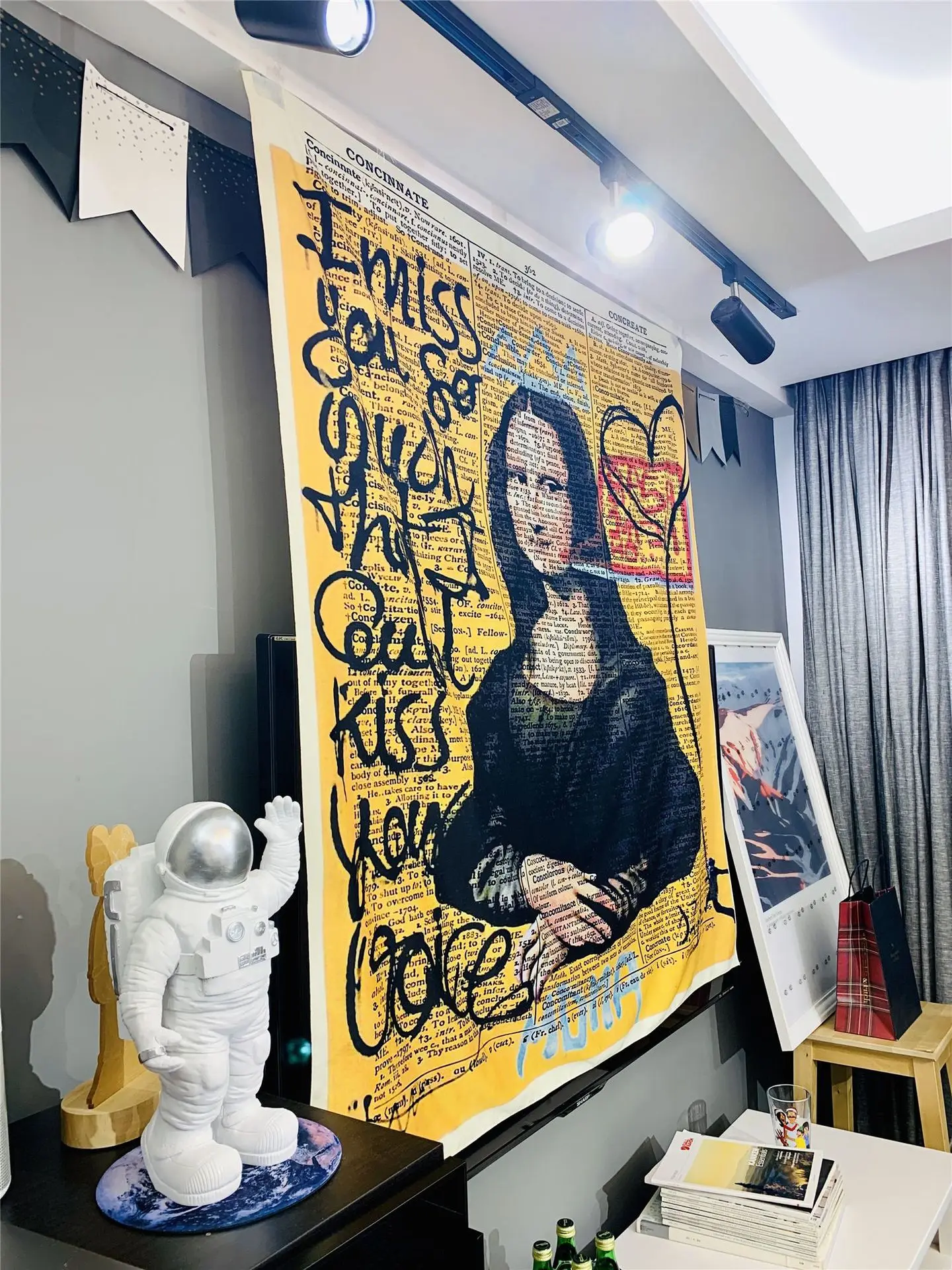 Tapiz de Graffiti Mona Lisa para colgar en la pared, alfombra bohemia de playa, manta de poliéster, esterilla de Yoga, alfombra artística para el hogar, cortinas bohemias
