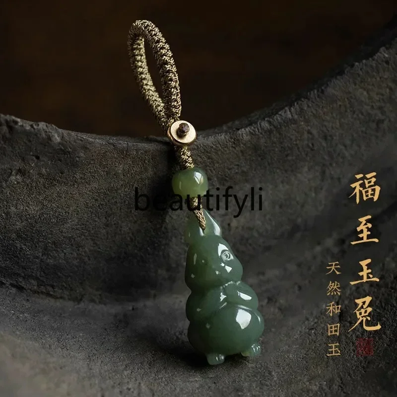 

Высококачественный нефритовый кролик Fuzhi Hetian нефритовый автомобильный брелок, кулон, изысканный 3512