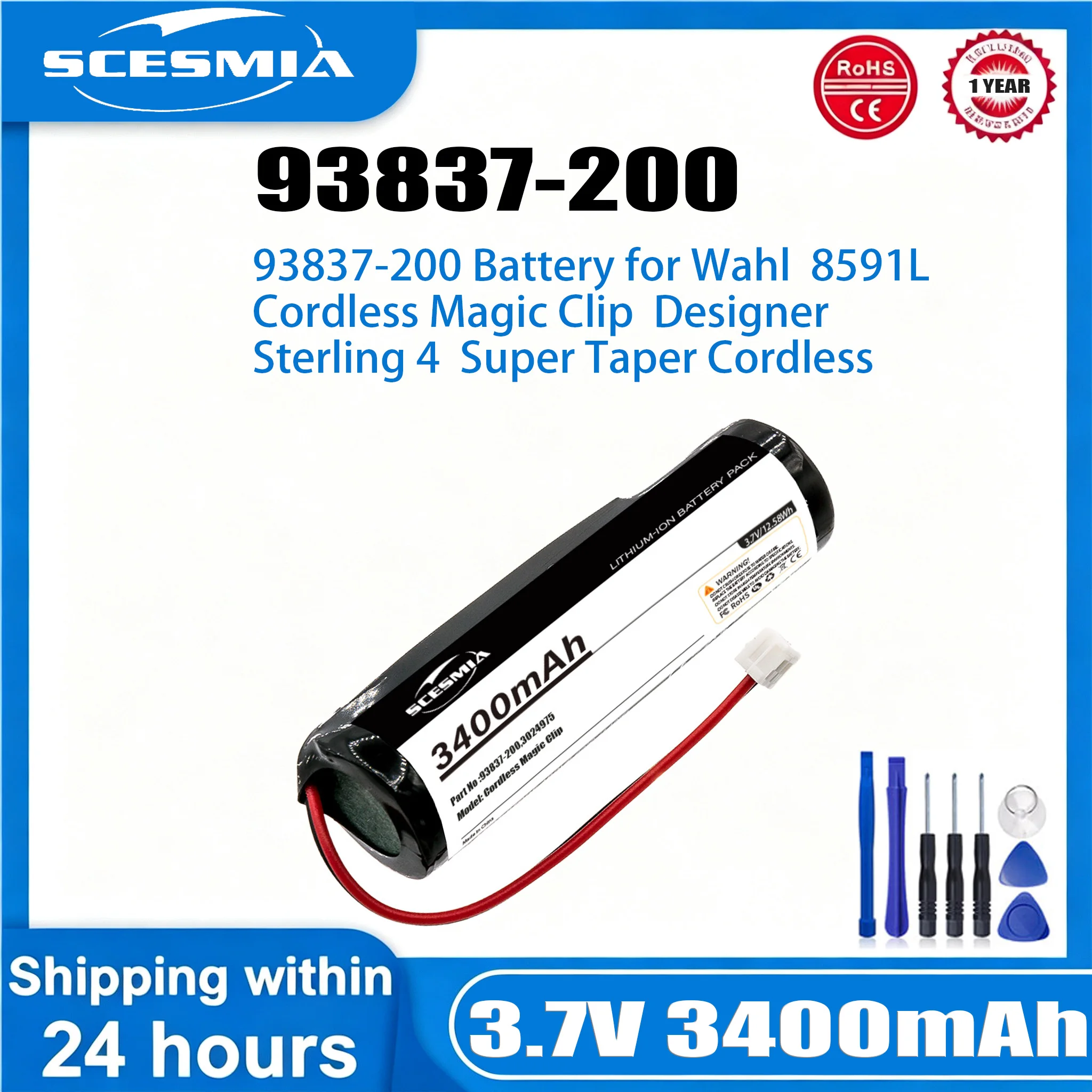 Replacement 3400mAh  Battery for Wahl 93837-001 93837-200 Cordless Magic Clip Designer Super Taper Shaver