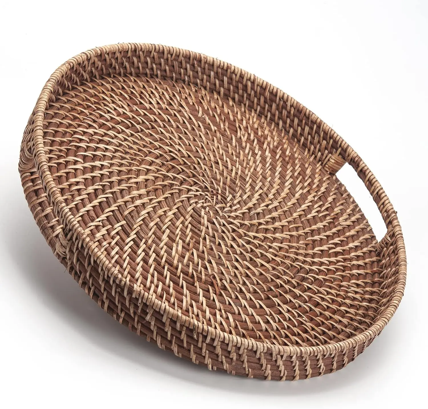 

Round Rattan Woven Serving Tray With Handles Ottoman Tray For Breakfast, Drinks, Snacks For Coffee Table, Home Decorative
