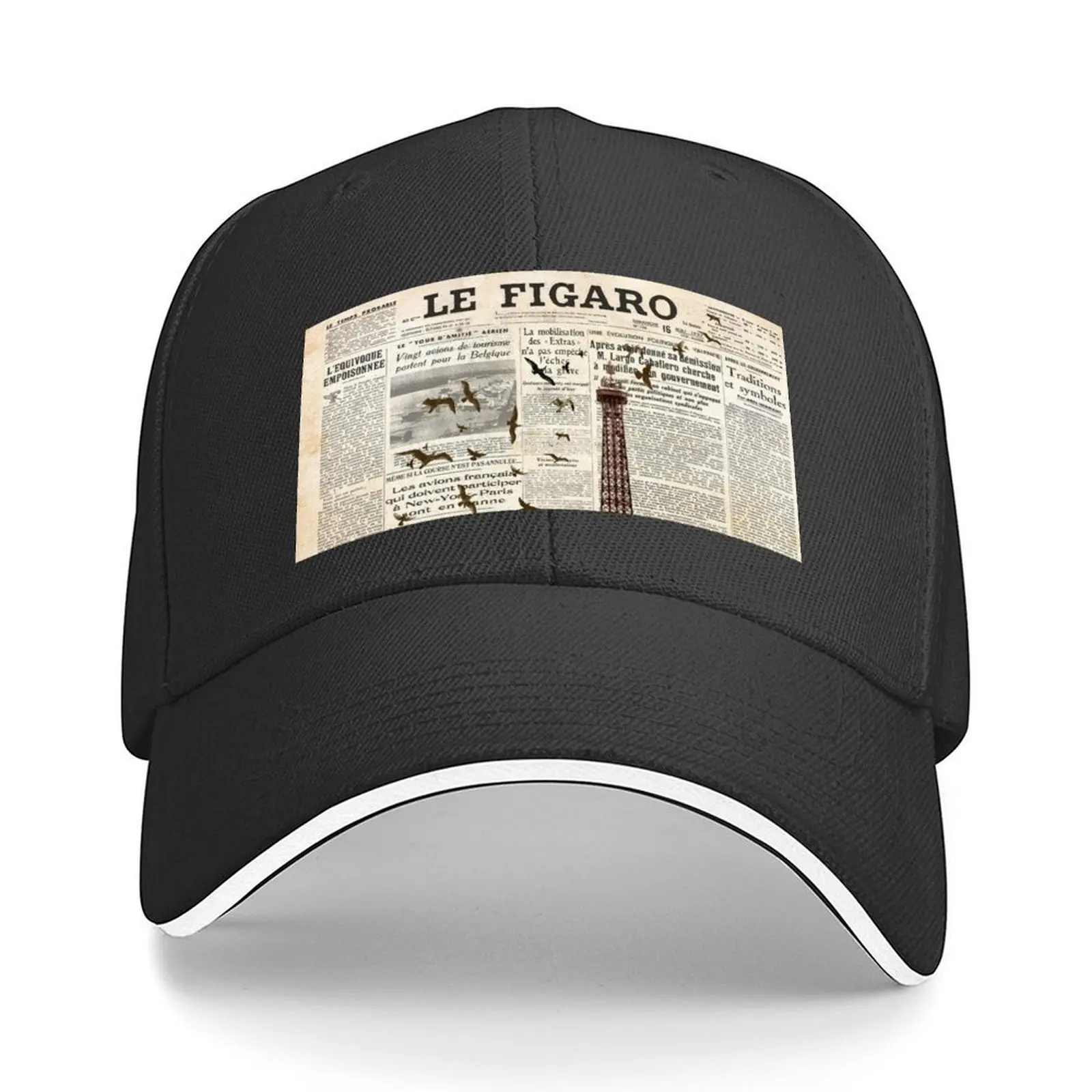 

Figaro Paris Newspaper Baseball Cap Wild Ball Hat Vintage Bobble Hat fashionable Girl Men's