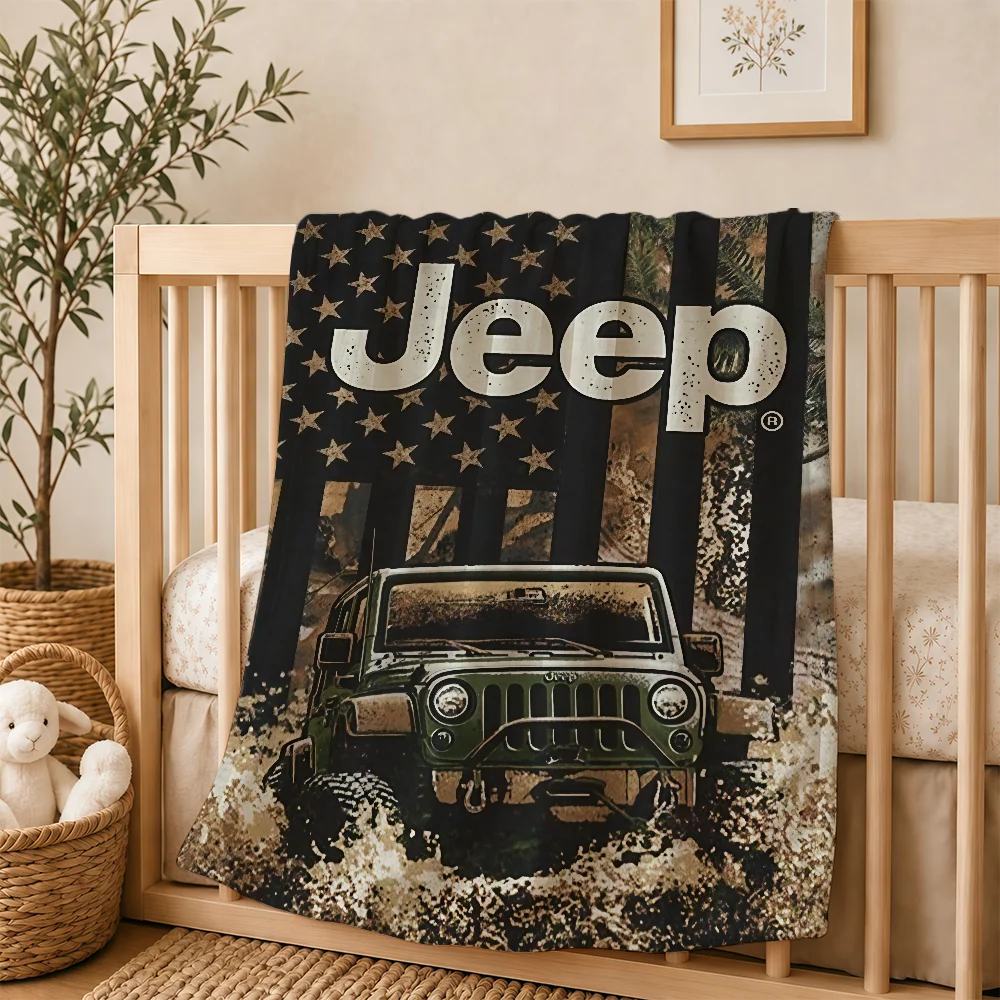 Fashion Car J-Jeep Cool Blanket For Soft Warm Knee For Bedroom Living Room Bed Sofa Camping Picnic Office Gift Throw