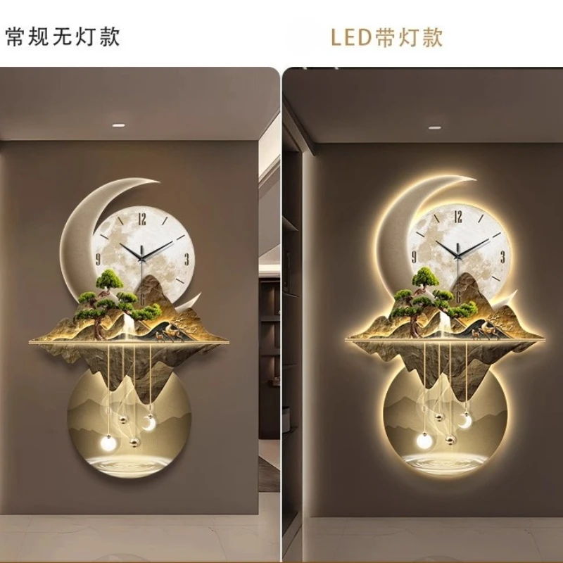 Nine Fish Graph Entrance Hall Wall Clock Large-Scale LED Digital Clock Corridor Mural Lamp Villa Quartz Clock Watch Home Decor