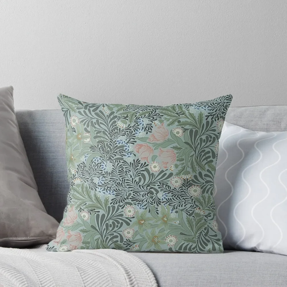 

William Morris Green Blue & Grey floral Leaves Vintage Pattern -Victorian Botanical Designs, Throw Pillow Cushions Pillow