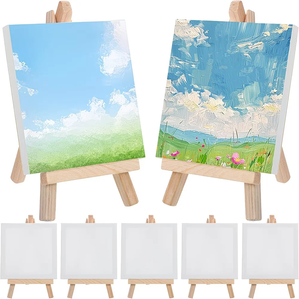 New Upgrade Canvases with Easel Sets for Painting Art Stretched Canvases Panels Pack with Wood Display Easel Painting