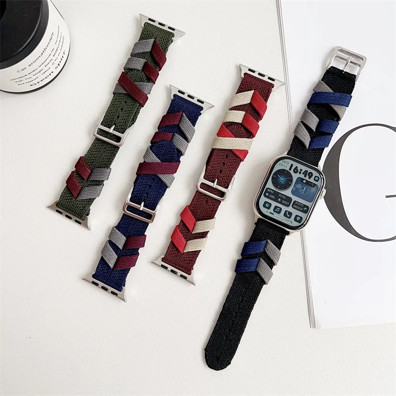 Logo Single Tour Strap For Apple Watch Series 10 9 46mm 45mm 41mm 44mm 42mm Nylon Sport Bracelet iWatch Ultra 2 49mm 6 7 8 40mm