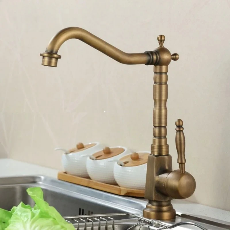 Home Improvement Antique Brass Faucet 360° Swivel Mixer Tap for Kitchen Bathroom Basin Sink Multifunctional Water Crane