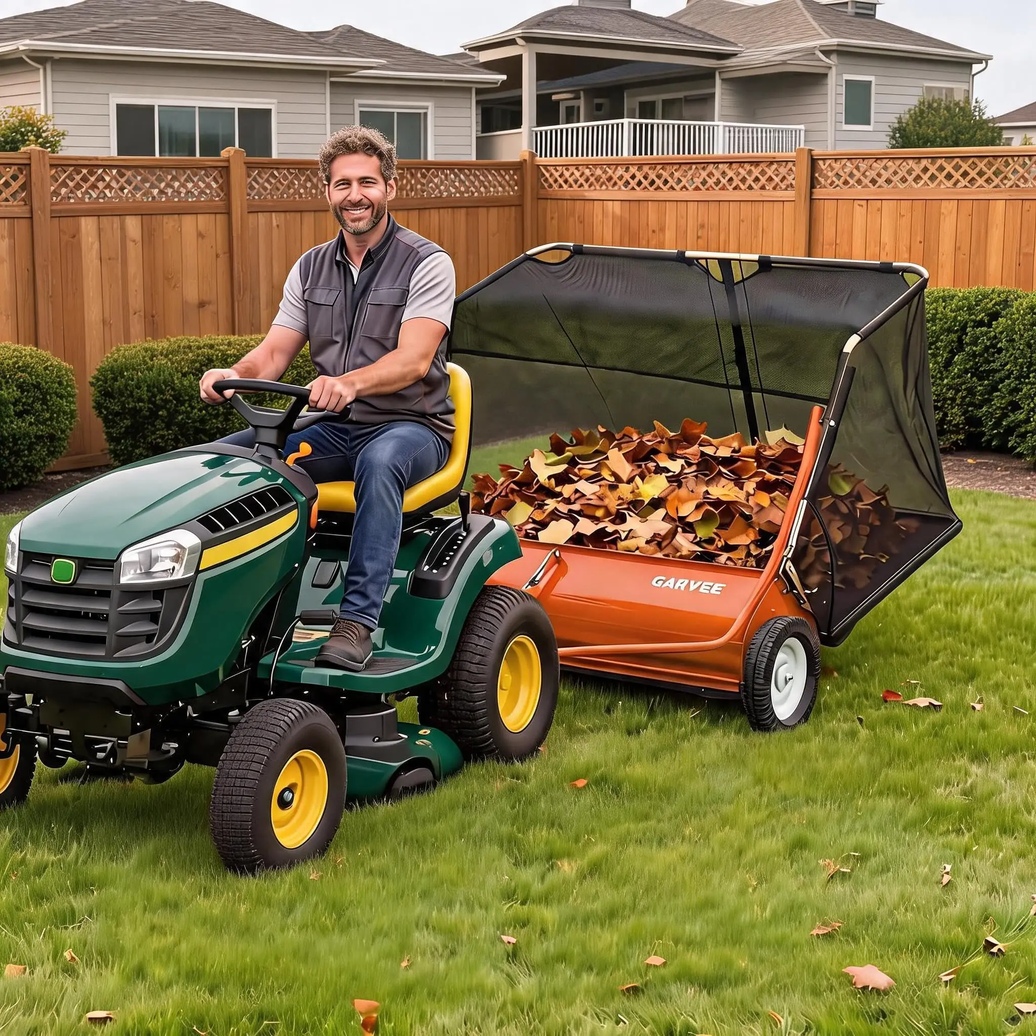 Heavy-Duty 42 in Tow-Behind Lawn Sweeper - 14 cu ft High-Grass catcher Leaf & Grass Collector Bag, Carbon Steel Debris Sweeper for Riding Mower/ATV - Includes Gloves & Black Storage Bag, Orange