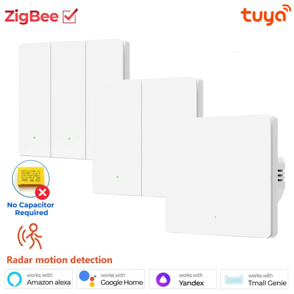 Tuya Smart Zigbee Wall Light Switch Presence Sensor Electrical Outlet Switch No Neutral No Capacitor Required Alexa Google Home