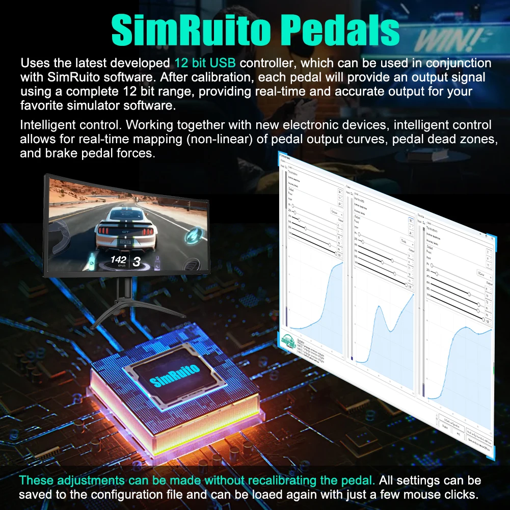 SimRuito Sim Racing Symulator pedałów Kokpit Materiał metalowy Do komputera 200KG Symulator jazdy ogniwem obciążnikowym ﻿