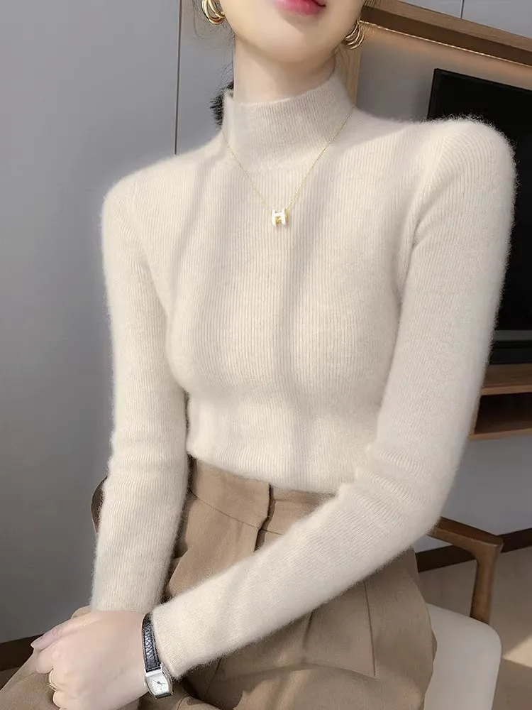 

2025 Autumn Winter Women Sweater Slim Fit Bottoming Shirt Basic Strecth Knitted Tops Black Long Sleeve Turtleneck Soft Pullovers