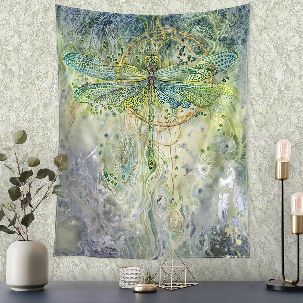 Golden Ring Watercolor Butterfly Tapestry Wall Hanging Abstract Mysterious Art Hippie Tapitz Living Room Bedroom Home Decor