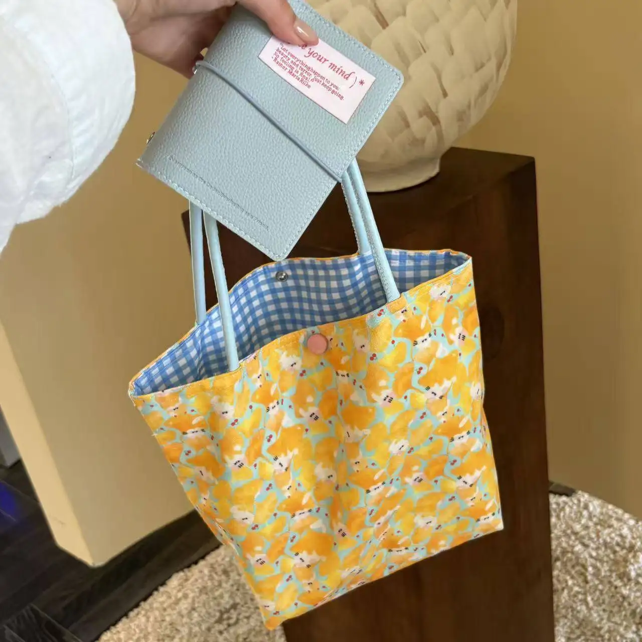 2026 New Cute Cat Print Canvas Bag For Women, Fresh Color-Contrast Large Capacity Student Commuting Handbag