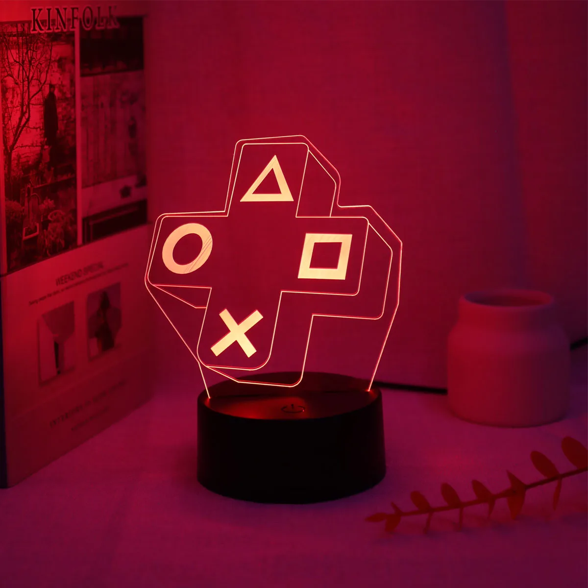 1PC Gaming Experience Cross Button 3D Nachtlicht Touch Bunte LED Licht Schlafzimmer Dekoration Atmosphäre Licht – Detail 10