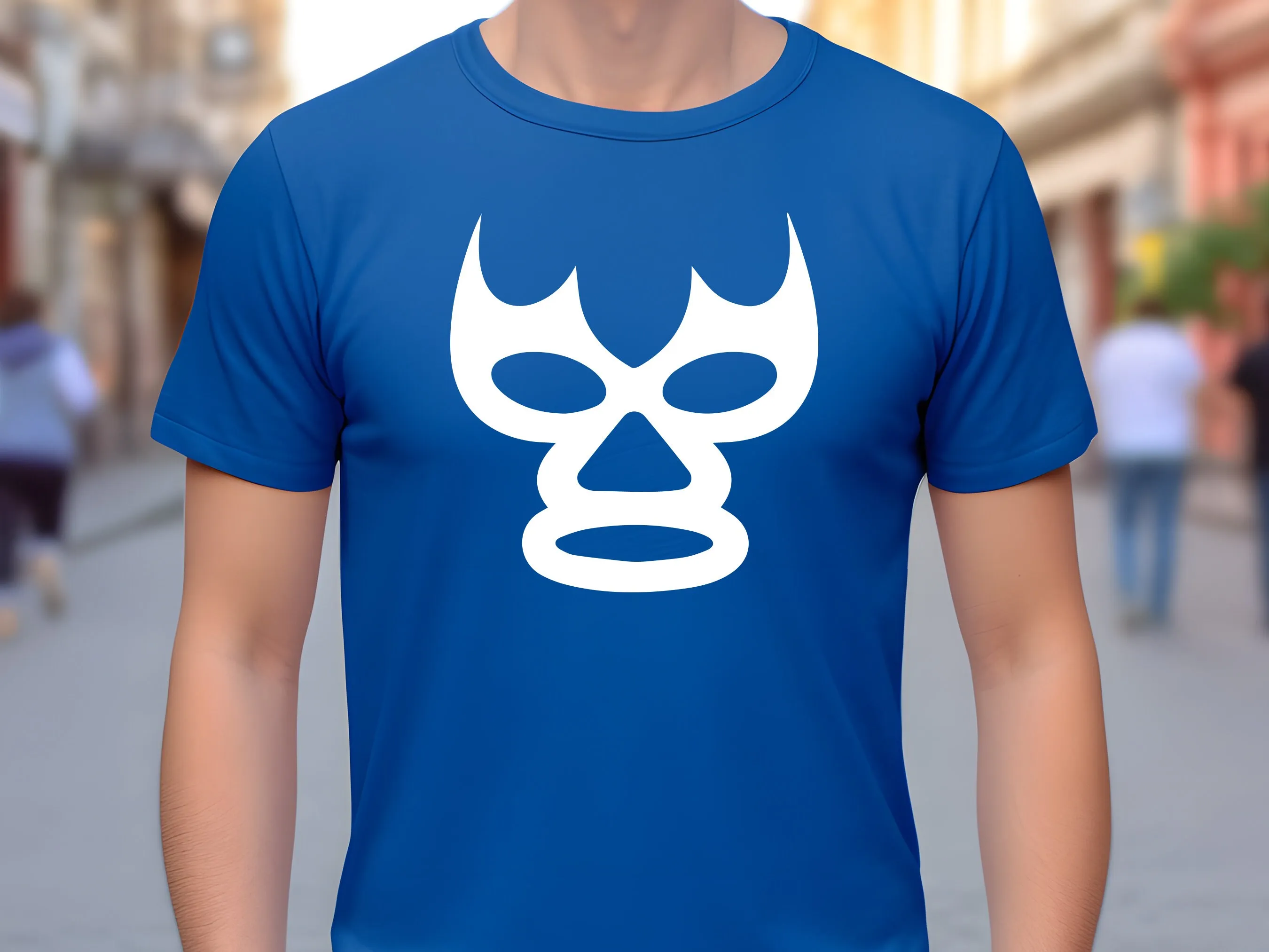 Blue Demon Mexican Wrestler Mask T Shirt Lucha Libre themed s and Artesanias Mexicanas