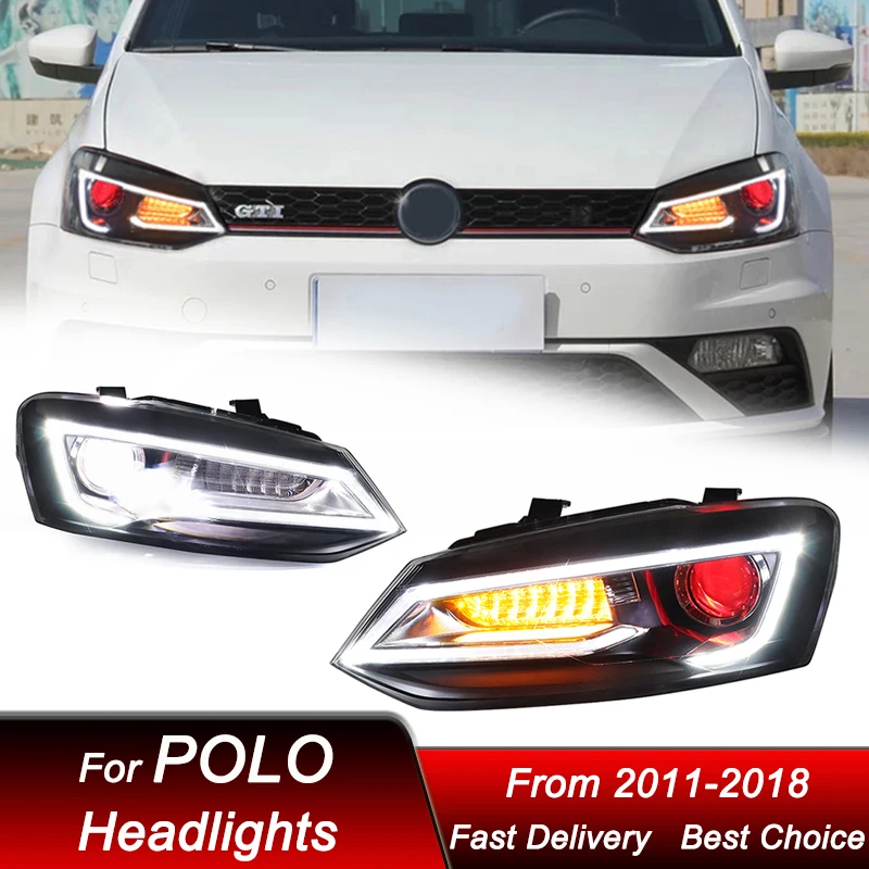 

Автомобильные фары для VW POLO 2011-2018, новый стиль, светодиодные автомобильные фары в сборе, обновление, комплект аксессуаров для линз проектора с высокой настройкой