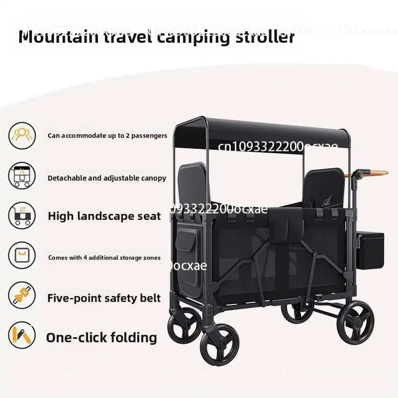 Children's Outdoor Strollers, Camping Trailers, Two-seater Foldable And Reclining Large Roof