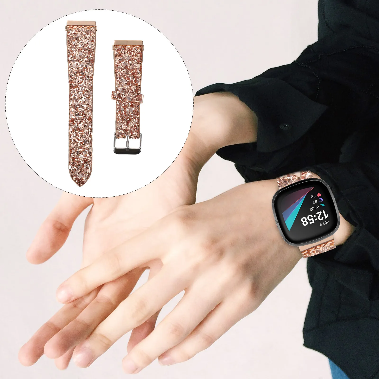 

Блестящий ремешок для часов, совместимый с Fitbit 2, из полиуретана, прочный, формованный под давлением, комфортный.