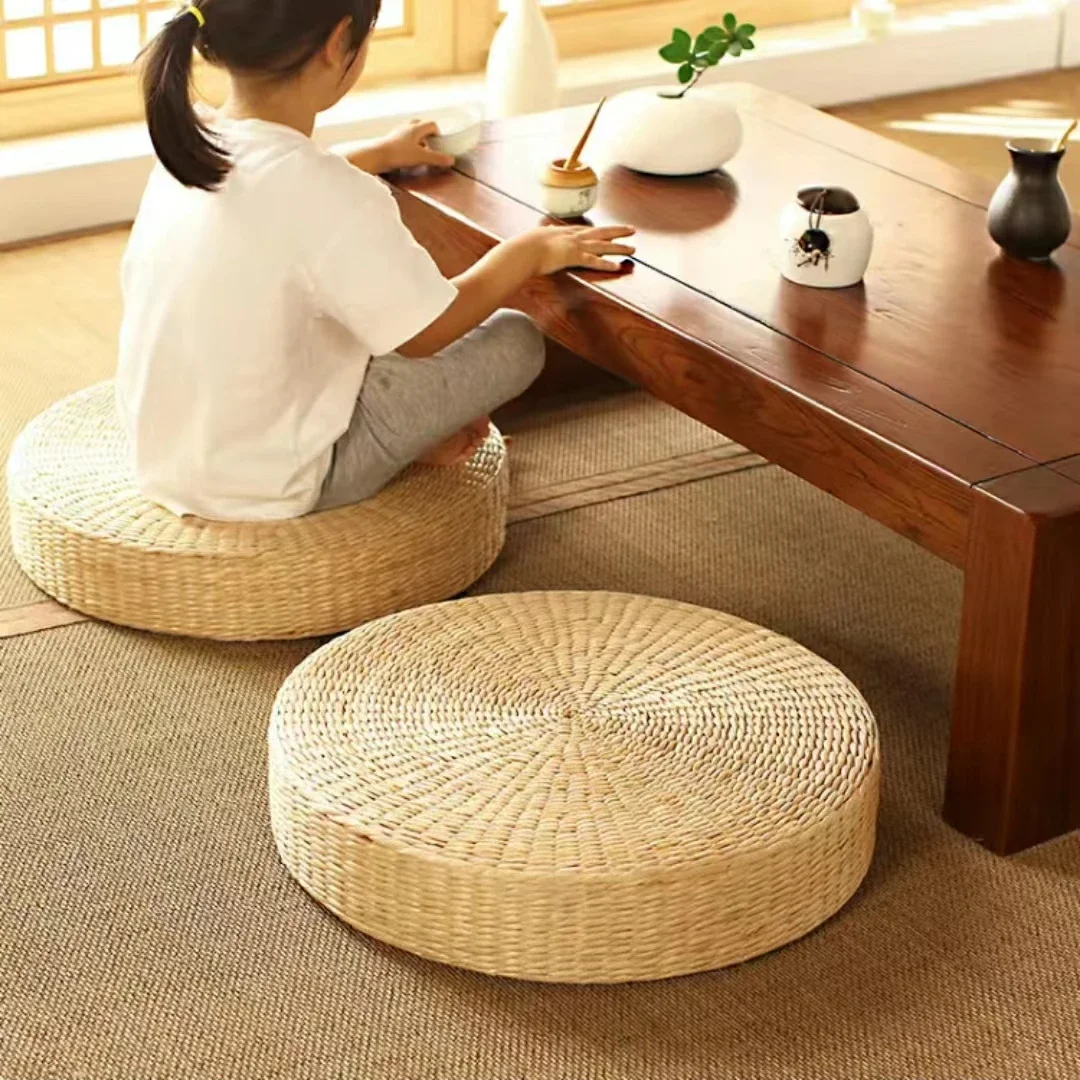 

Hot 40cm*40cm Handmade Woven Natural Straw Round Pouf Tatami Cushion Floor Japanese Style Cushion Home Textile