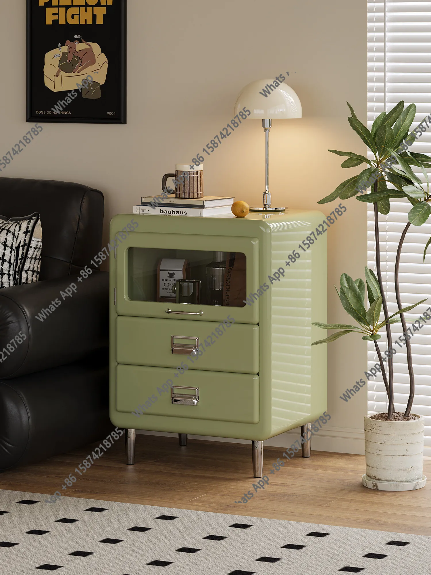 Kawadano Japanese-style retro three-bucket cabinet bedroom bedside table sofa side glass drawer storage cabinet