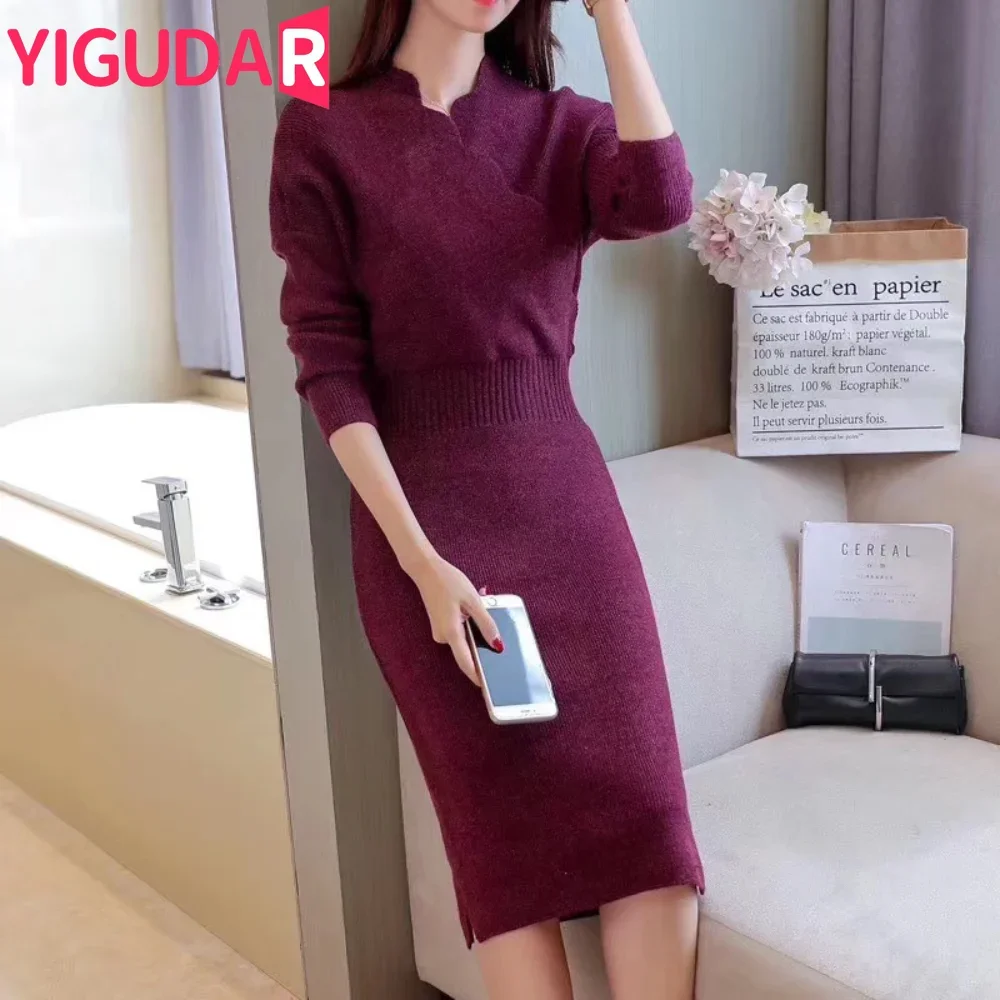 

Autumn Maternity Pleated Dress Knitted Long-sleeved Nursing Clothes Fashion V-neck Slimmer Postpartum Women Breastfeeding Dress