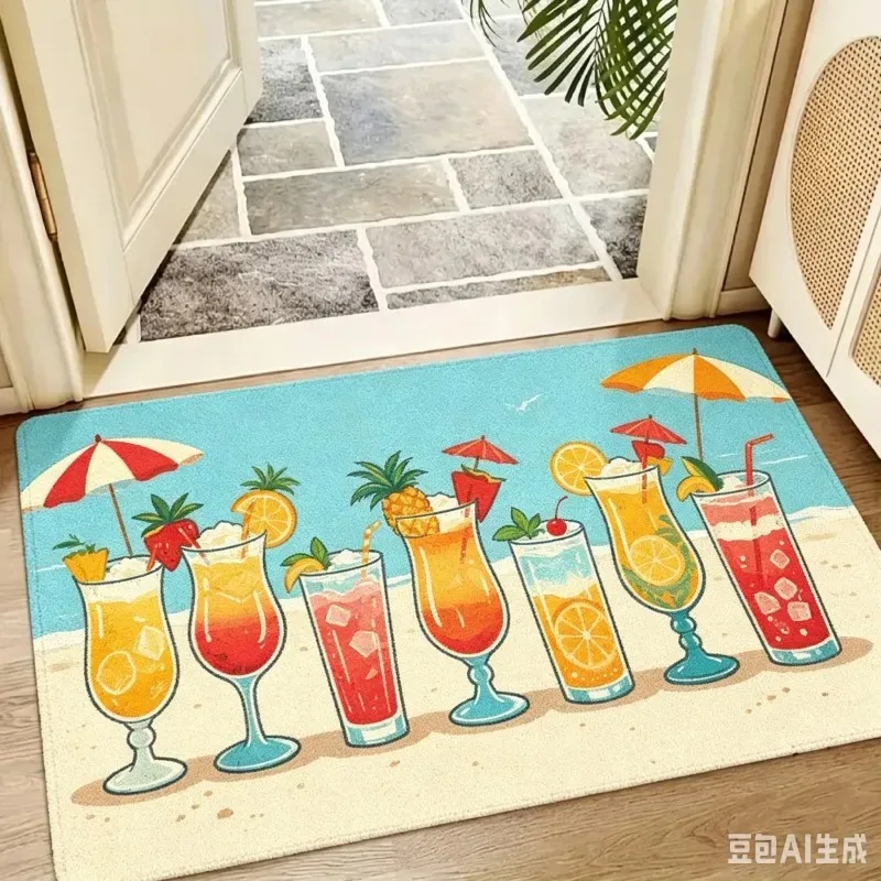 Summer Tropical Surfboard Doormat Colorful Beach Palm Tree Welcome Mat Hawaii Vacation Home Entryway Decor Floor Rug Carpet