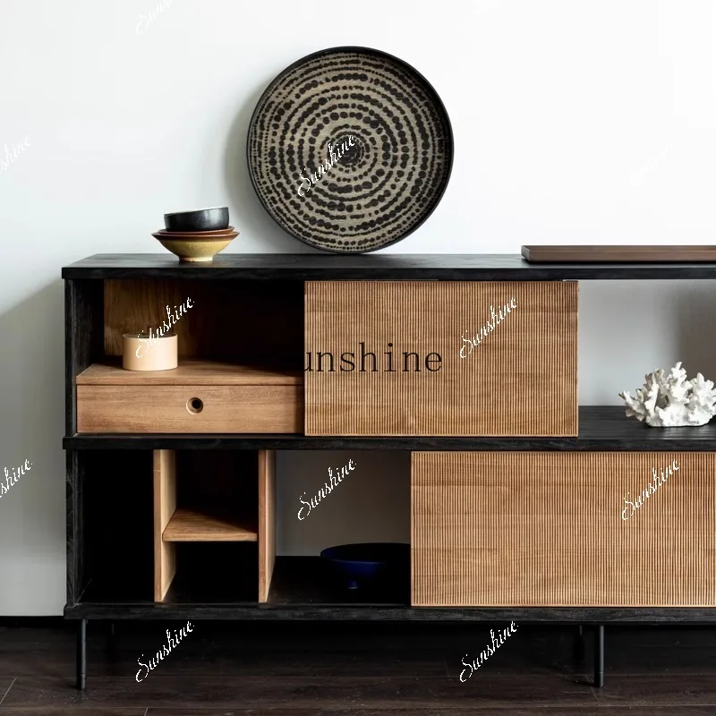 

Medieval style solid wood dining side/living room furniture against the wall locker push-pull light luxury style FT