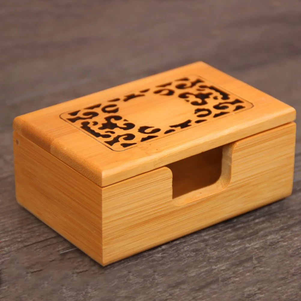 

1pc Business Card Holder Bamboo Name Storage Box Hollow Out Design For Office Desk Organizer Case Namecard Box Storage Container