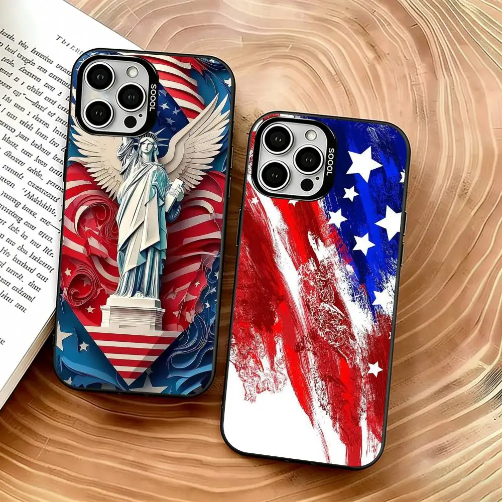 

Artistic American Flag Phone Case For iPhone 17,16,15,14,13,12,11 Plus,Pro Max,XS,Colored Silver Plated Inside Cover
