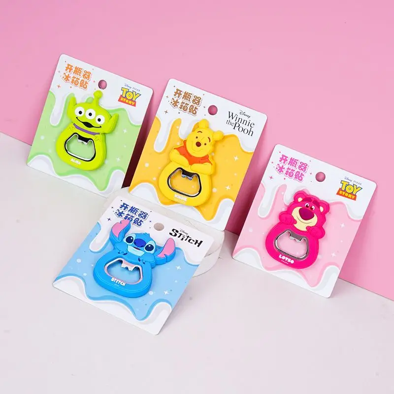 New MINISO Disney Series Bottle Opener Cute Refrigerator Sticker Strawberry Bear Shape Stitch Magnetic Sticker Cartoon Gift