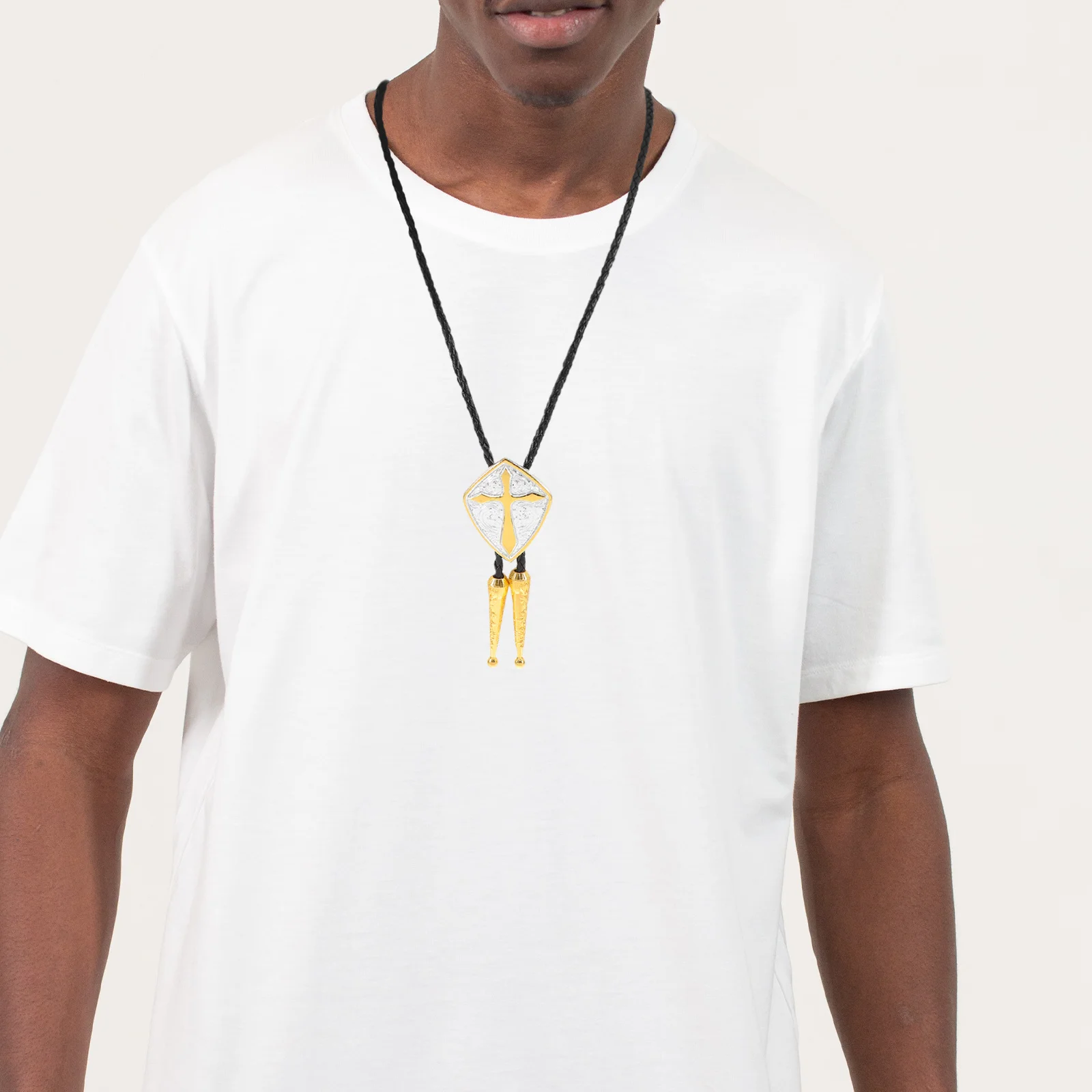 

1pc Adjustable Cross Bolo Tie Necklace Vintage Western Cowboy Pendant Necktie For Weddings Parties Proms Bridal Events Braided