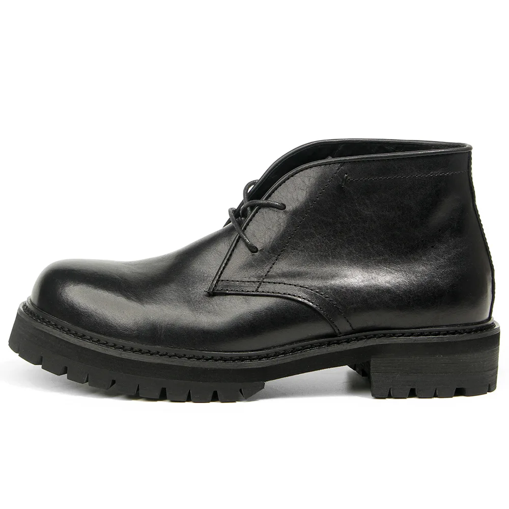 Big Toe Boots Retro Polished Distressed Short Boots Genuine Leather Men\'s Shoes Fashionable High Top Boots