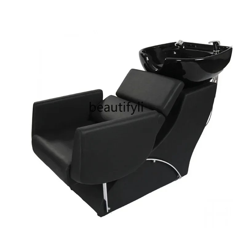 

zqqHair salon, barber shop, special seated semi-reclining hair flush bed ceramic basin