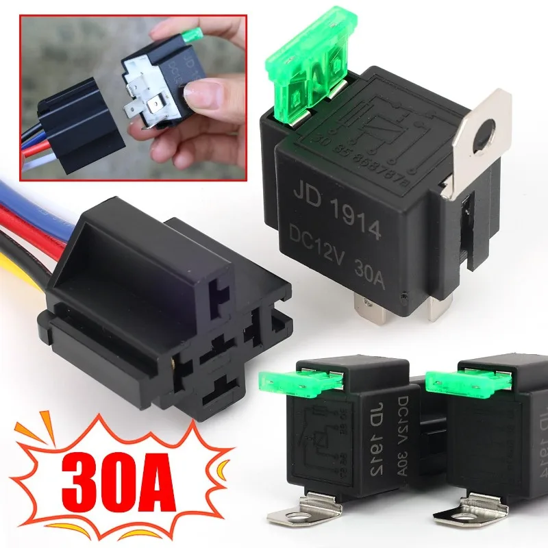 Auto Relay Fuse Vehicle Headlight Modification DC 12V/24V 4 Pin 5 Pin 30A Waterproof Car Automotive Relay with Socket
