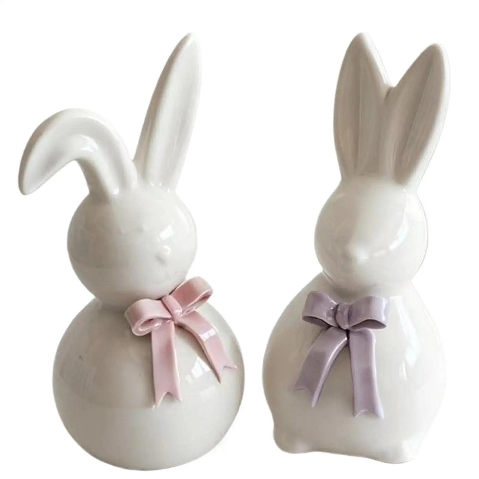 Easter Bunny Sculpture Ceramic Spring Rabbit Decoration with Bowknot Easter Spring Sculpture for Home School Apartment Farmhouse